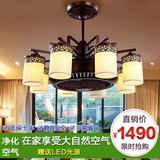 新中式吊灯带电风扇灯客厅卧室餐厅美式仿古铁艺负离子隐形吊扇灯