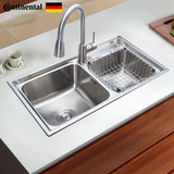 德国Continental 洗菜盆加厚双槽套餐厨房304不锈钢拉丝洗碗池盆