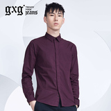 gxg.jeans男装 紫色简约衬衣斯文纯棉修身长袖衬衫潮#53503229