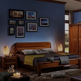 深色卧室家具 德国进口榉木双人床 中式现代原木实木床