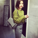 2015秋季新款韩版女装撕破性感套头短款保暖毛衣修身复古针织衫潮