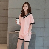 2016春夏装韩版新款大码时尚V领两件套短袖显瘦休闲运动套装女潮