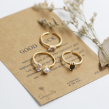 韩物志 S925纯银镀18K金 时尚韩国戒指女 珍珠水钻黑玛瑙饰品