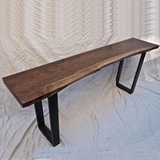 老榆木自然边实木大板桌 胡桃色餐桌 复古工业loft风格原木书桌