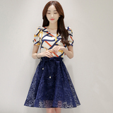 2016夏季新款时尚套装圆领韩版短袖T恤潮流上衣A型半身裙两件套女