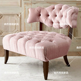 美式欧式新古典实木布艺单人沙发 粉色休闲椅老虎椅 双人可定制