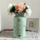 【简.美家】新品 美式乡村怀旧 粉绿色做旧复古花纹陶瓷花瓶两款