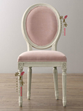 欧式时尚简约个性实木雕花单人沙发椅美式乡村书椅餐椅公主椅粉色