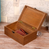 zakka实木收纳盒带锁扣桌面储物盒复古做旧杂物整理盒信件收藏盒