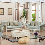 欧式沙发组合 实木雕花三人沙发美式布艺沙发新古典小户型可拆洗