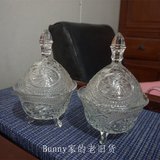 热卖老玻璃料糖缸一对老玻璃制品老上海古玩怀旧老物件收藏 别墅