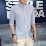卡宾2016新款衬衫男士韩版修身七分袖修身中袖寸衫薄纯色衬衣潮