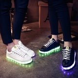 韩版发光鞋子USB充电LED情侣男女学生春季夜光七彩灯休闲荧光板鞋