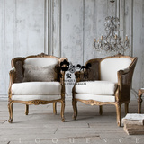 美式法出口家具  老式复古路易斯实木藤编单人椅 金色做旧沙发