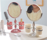 高清单面镜子台式梳妆镜子大号公主镜化妆品收纳盒折叠便携