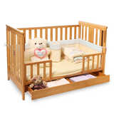 巴布力婴儿床实木欧式多功能宝宝床带抽屉童床0-6岁130*70 原木