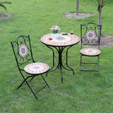 户外家具欧式风格铁艺马赛克花园室外组合三件套装咖啡厅酒店桌椅