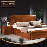 榆木床 实木床1.5 1.8米 双人床高箱床气压床 中式婚床卧室家具