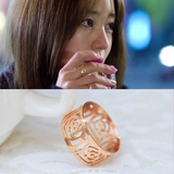 韩国正品 百搭宽版镂空山茶花 戒指女中食指环玫瑰金钛钢时尚饰品