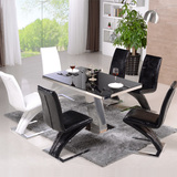 不锈钢玻璃餐桌椅组合简约创意桌子客厅小户型钢化玻璃个性餐桌台