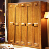 全实木衣柜 简易衣橱木质整体衣柜带转角 四五六门移门橡木衣柜