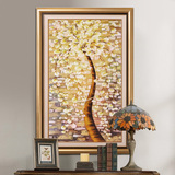 尚尚木莲 发财树装饰画 欧式美式壁画 客厅 挂画 玄关油画竖版框