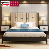 现代简约新中式实木床 双人床床头柜 样板房酒店会所卧室家具定制