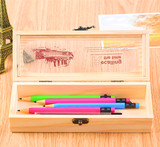 包邮 韩版复古木质文具盒 韩国文具木制搭扣男女小学生铅笔盒笔袋