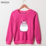 ONOZA15春秋新款圆领套头卫衣女 粉色龙猫卡通印花薄秋冬学生上衣