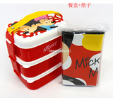 韩国迪士尼儿童餐具套装  小学生便当餐盒3层卡通野餐盒带防潮垫
