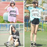日系女装夏装运动棒球连衣裙原宿BF风学生宽松短袖中长款字母T恤