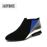 jadyrose春2016低跟尖头短靴欧美女士粗跟弹力及裸靴切尔西靴单靴