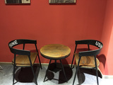 铁艺复古咖啡厅桌椅组合休闲洽谈茶几小圆桌阳台酒吧实木单人椅子