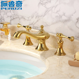 佩鲁奇卫浴 欧式金色全铜水龙头 冷热8寸三孔分体式仿古面盆龙头