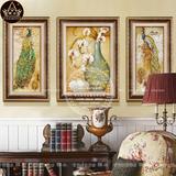 正品优质欧式客厅油画美式手工装饰画餐厅走廊有框画三联组合壁