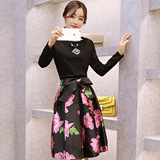 连衣裙女2016春季新款两件套韩版修身套头针织上衣碎花半身裙长裙