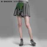 s.deer圣迪奥专柜抽象撞色印染雪纺短裙S15181304