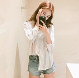 2016夏韩国正品代购女装 简洁竖条纹印花衬衣 cherrykoko