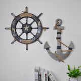 地中海风格复古船舵舵手房间酒吧墙面实木船锚创意木质挂件装饰品