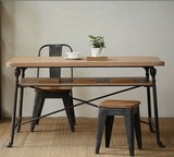 新款办公会议休闲宜家铁艺实木餐桌椅组合复古时尚创意电脑桌简约