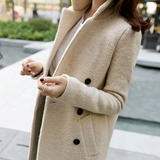 Zara正品代购女装2015秋冬新款韩版修身中长款毛呢外套呢子大衣