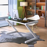 艳艳 电脑桌台式简约现代家用书桌办公桌 黑玻璃+白色桌腿长80厘