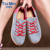 Tt&Mm/汤姆斯新款女鞋2016条纹帆布鞋女韩版透气鞋系带厚底松糕鞋