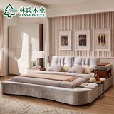 林氏木业现代简约布艺床1.8米可拆洗双人床布床软包床家具R105*