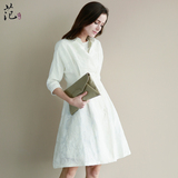 【新品】秋装风衣外套女 中长款2016新款韩版白色绣花薄款风衣女