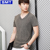 圣蒙图夏季男士短袖T恤韩版V领潮男装修身打底衫针织半袖体恤衫薄