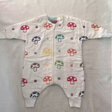日本蘑菇长袖分腿睡袋 秋冬3头拉链 6层有机棉纱布 儿童婴儿爬服