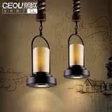 美式创意loft餐厅卧室吊灯复古工业吧台灯单头麻绳烛台LED吊灯具