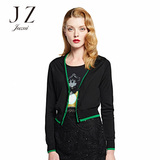 JZ玖姿女装专柜高端2016春款撞色修身时尚长袖外搭薄毛针织衫上衣