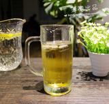 zakka清新复古竖条透明玻璃杯 扎啤杯果汁杯冷饮杯啤酒杯手柄杯子